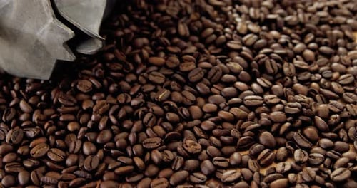 Granos de café con cafetera metálica