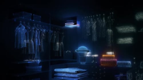 Futuristic Holographic Closet and Fashion Display Animation