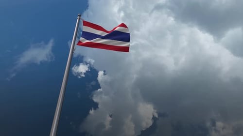 Thailand Flag Waving Realistically on a Pole with Moving Clouds