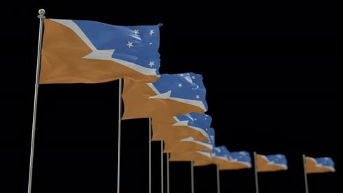 Waving Blue and Brown Flags Animation on Black Background