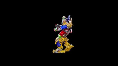 Animated Colorful Toy Robot Performing Actions