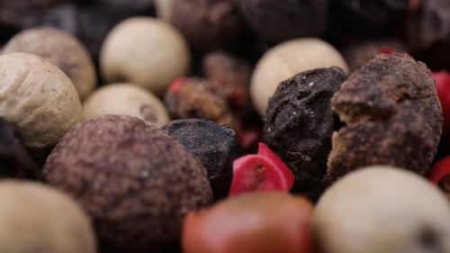 Close-up of Colorful Variety of Peppercorns