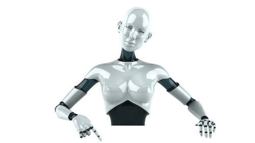 3D White Futuristic Female Robot Pointing Animation