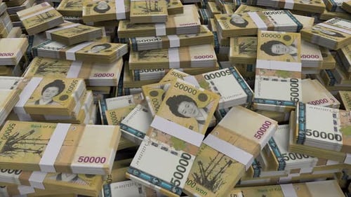 50000 South Korea Won Banknote Bundles Scattered