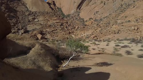 Huge rocky mountain Erongo in Namibia, beautiful nature, aerial footage