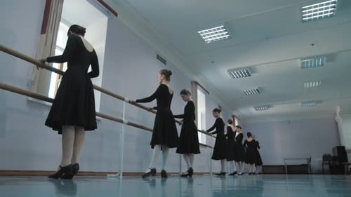 Female Ballet Dancers Practicing at the Barre