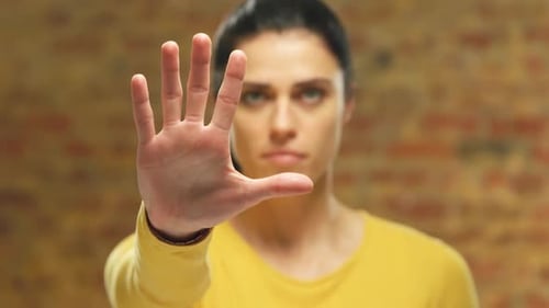 Woman using interactive touchscreen