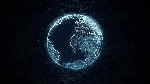 4K Futuristische digitale Daten Globe Earth Map Cybersicherheit und Technologie.