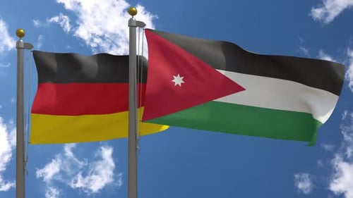 Flags of Germany and Jordan Waving in the Wind
