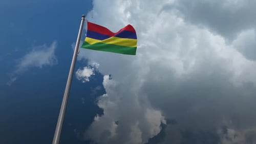 Realistic Waving Flag with Dynamic Cloud Background