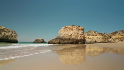 Moving Forward Stabilized at Sea with Waves Beach Prainha for European Tourists in Summer