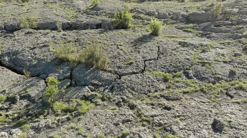 Volcanic Basalt Plateau Formed by Solidifying Lava Rocks
