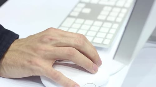 Man Uses Modern Mouse And Keyboard