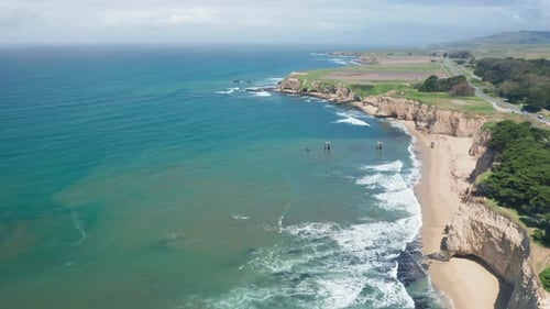Aerial Sea Cliffs at Californian Coastline. Beautiful Nature of Ocean Shore