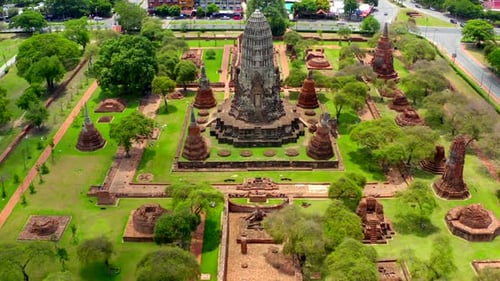 Aerial View of Ayutthaya Temple Wat Ratchaburana Empty During Covid in Phra Nakhon Si Ayutthaya