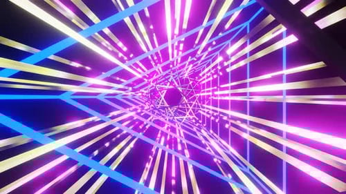 Abstract Psychedelic Rotating Neon Tunnel with Reflections on Black Background 3d Modern Motion