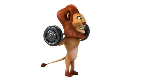 Animated Cartoon Lion Character Doing Barbell Squats