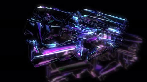Futuristic Rotating Abstract Engine with Pulsing Neon Lights