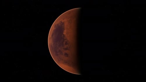 Planet Mars Rotating in Dark Outer Space