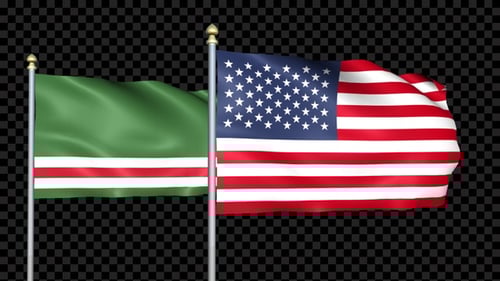 Two Waving National Flags on Poles with Alpha Channel