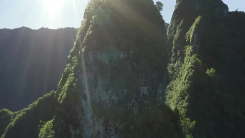 Haena State Park. Spectacular Aerial Survey Around the High Mountain Peak of Hawaii Massif.