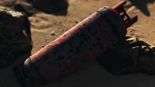 Old Rusted Gas Tank on Sand Beach