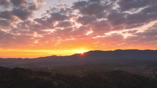 Aerial view Beautiful of morning scenery Golden light sunrise.