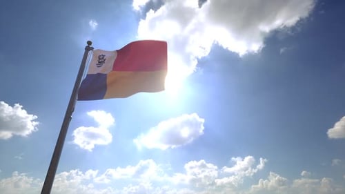 Realistic Flag Waving in Bright Sunlight Against a Blue Sky