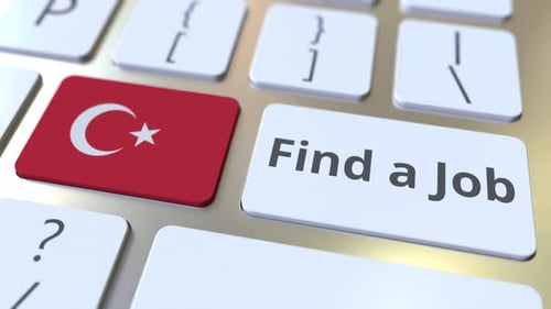 FIND A JOB Text and Flag of Turkey on the Buttons