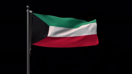 Realistic Kuwait Flag Waving on a Black Background