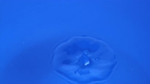 Water Droplet Impacting on Blue Surface Creating Ripples