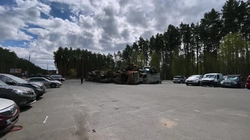 Car graveyard in Irpin, consequences of the invasion of the Russian army in Ukraine