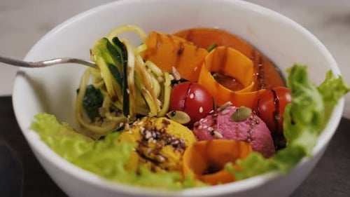Halved Eggs on Wooden Background Close-up Shot Salad Vegetables