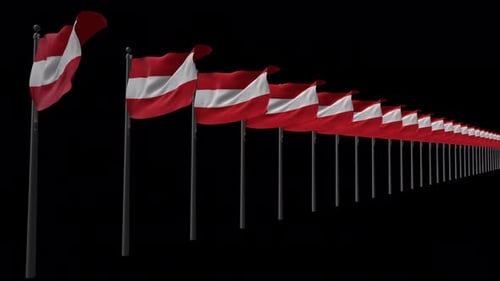 Waving Austrian Flags Seamless Loop on Black Background