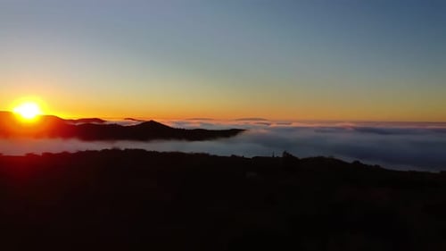 Mountain Sunrise with Cloud Inversion, Aerial View