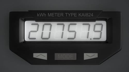 Digital electricity meter showing household consumption in kilowatt hours.