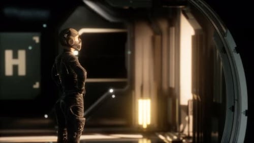 Futuristic Spaceship Interior with Astronaut Character