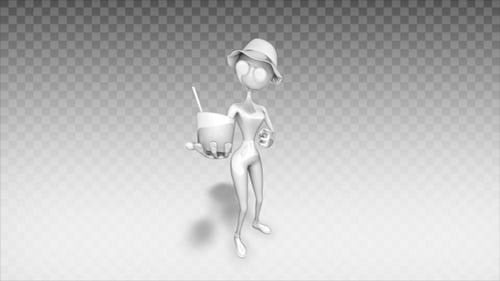 3D-Zeichentrickfrau - Fastfood zeigen