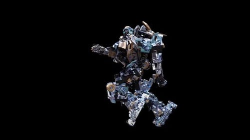 Futuristic Metallic Robot Performing Dynamic Combat Action Animations