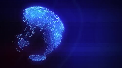 Animated Blue Digital Particle Globe Rotating Background