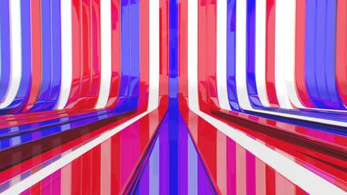 Glossy Red White Blue Abstract Striped Tunnel Background