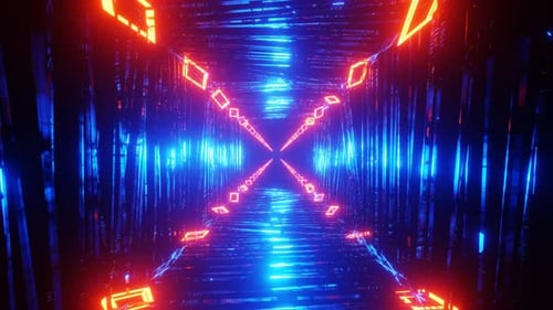 Flight in abstract sci-fi tunnel seamless loop. Futuristic motion graphics, high tech background