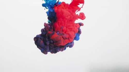 Vibrant Red and Blue Ink Mixing Together