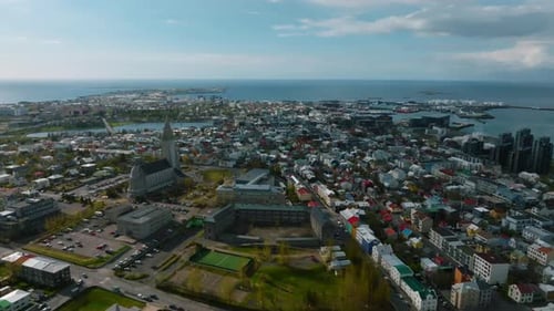 Beautiful Aerial View of Reykjavik Iceland on a Sunny Summer Day