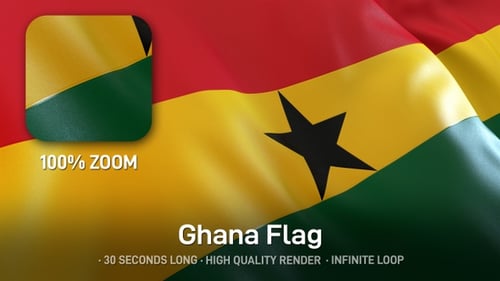 3D Realistic Ghana Flag Waving Seamless Loop