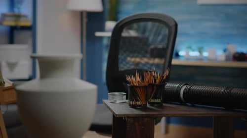 Empty Artwork Studio Room with Colorful Pencils and Vase