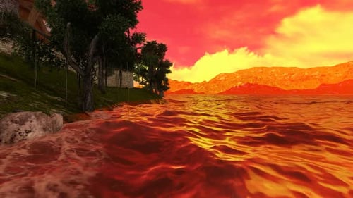 Sunset over the lake and House