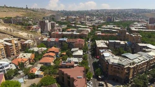 Aerial Panoramic View of Yerevan City With Famous Cascade Stairway, Sightseeing