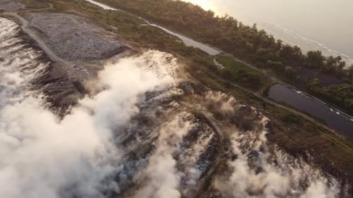 Aerial View of Landfill with Smoke