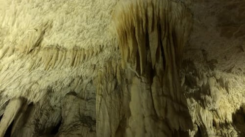 Underground space wall and ceiling decorations slow tilt 1920X1080 HD footage - Beautiful stalac